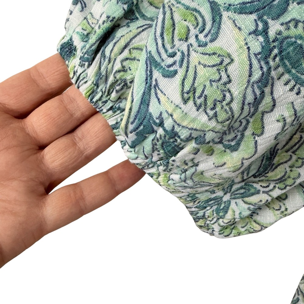 Wonderly Peasant Top Womens Large Green Blue Paisley Boho Cottagecore - Picture 6 of 7